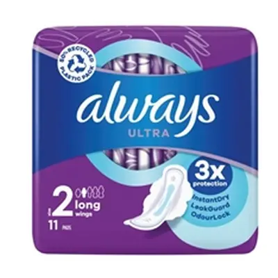 Always Ultra Long Winged Sanitary Pads Size 2 Packet x11 Pads (Pk 12)