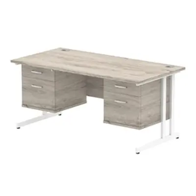 Impulse 1600x800 Desk Grey White Oak Cantilever + 2x Fixed Pedestal