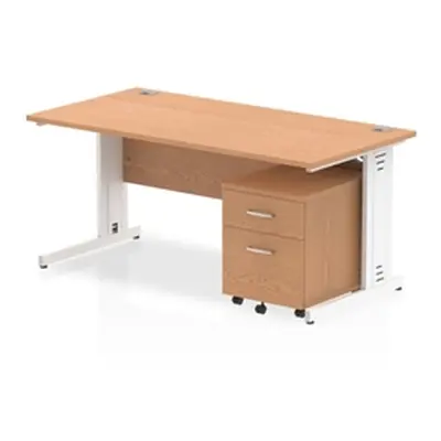 Impulse 1600x800mm Desk Oak WhiteCable Managed Leg+ Mobile Ped