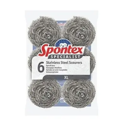 Spontex Specialist Stainless Steel Scourers XL Silver (Pack of 6)