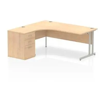 Impulse 1800mm Left Crescent Desk Maple Cantilever Leg + Desk High Ped