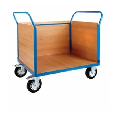 3 Veneer Sides Platform Truck; 1500 x 800 x 1050; Castors; Blue/Veneer