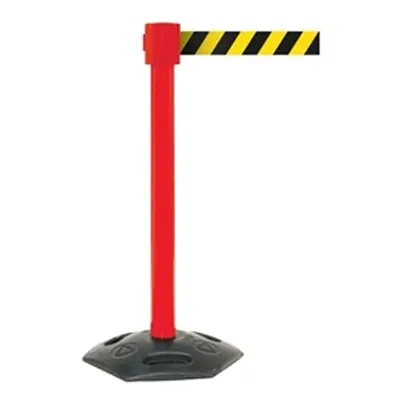 Obex Weatherproof Belt Barrier Red Post; Black/Yellow Chevron