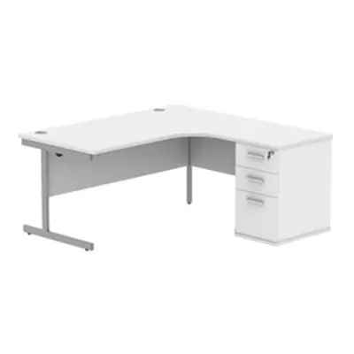 Single Upright RH Radial Desk + Desk High Ped 1600X1200 White/Silver