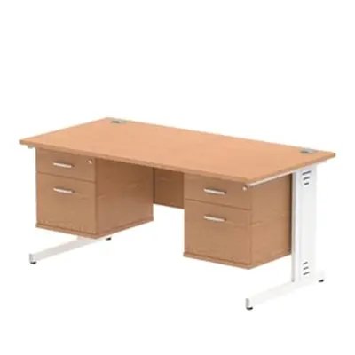 Impulse 1600x800mm Desk Oak WhiteLeg + 2 Fixed Peds