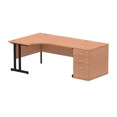 Impulse 1600 LH Crescent Desk Beech Black Cantilever 800 Desk High Ped