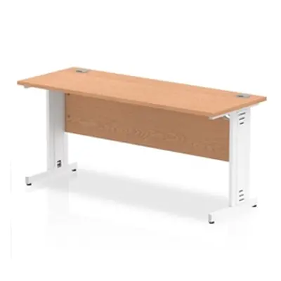 Impulse 1600 x 600mm Straight Desk Oak Top White Cable Managed Leg