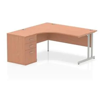 Impulse 1600 Left Crescent Desk Beech Cantilever Leg + Desk High Ped