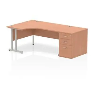 Impulse 1600 Left Crescent Desk Beech Cantilever Leg + Desk High Ped