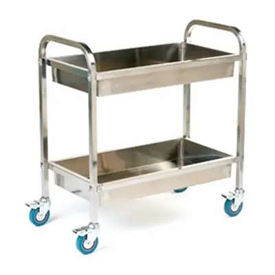 Tray Trolley; 2 Deep Shelves; Swivel Castors; Stainless Steel; Silver