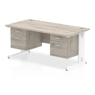 Impulse 1600x800mm Desk Grey Oak WhiteLeg + 2 Fixed Peds