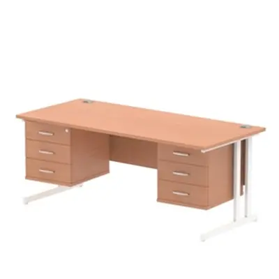 Impulse 1800x800 Desk Beech White Cantilever Leg + 2x Fixed Pedestal