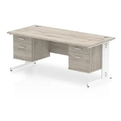 Impulse 1800x800 Desk Grey Oak WhiteLeg + 2 Fixed Peds