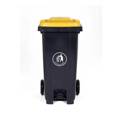 Pedal Wheeled Bin; 120L; Polypropylene; Dark Grey/Yellow Lid