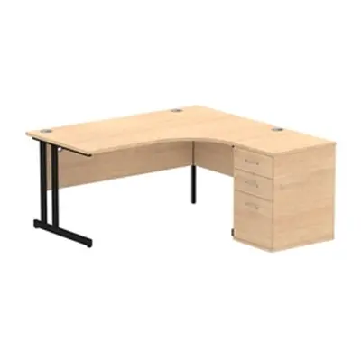 Impulse 1600 RH Crescent Desk Maple Black Cantilever 600 Desk High Ped