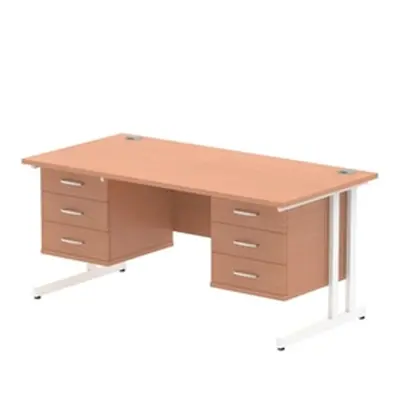 Impulse 1600x800 Desk Beech White Cantilever Leg + 2x Fixed Pedestal