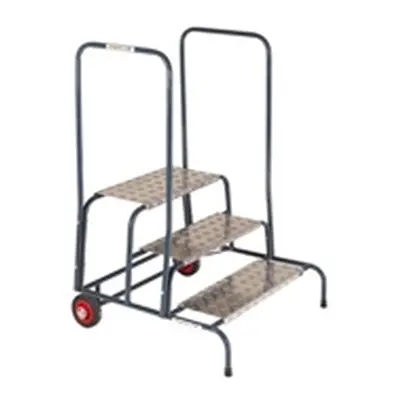 Wide Work Steps - 250mm Platform - 4 Tread - 2 Handrail - with Wheels