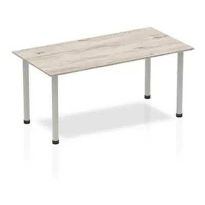 Impulse 1600mm Straight Table Grey Oak Top Silver Post Leg