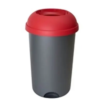 Open Top Bin; 50L; Grey Body; Red Lid; Plastic