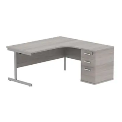 Single Upright RH Radial Desk +Desk High Ped 1600X1200 Grey Oak/Silver