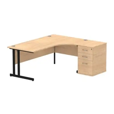 Impulse 1800 RH Crescent Desk Maple Black Cantilever 600 Desk High Ped