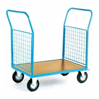 2 Mesh Ends Platform Truck; Fixed/Swivel Castors; Blue/Veneer