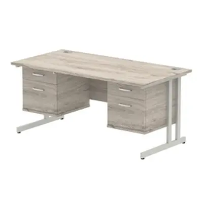 Impulse 1600x800 Desk Grey Oak Cantilever Leg + 2x Fixed Pedestal