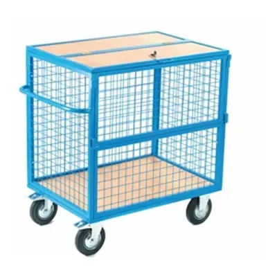 Security Trolley; Lockable Lid & Half Drop Front; Wire Mesh; Blue