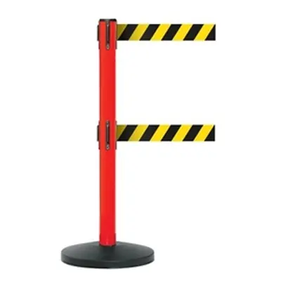 Obex Safety Belt Barrier; 3400 mm; Red Post; Black/Yellow Chevron