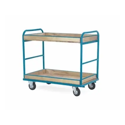 Shelf Truck; 2 Shelf with Lip; Fixed/Swivel Castors; Steel Blue/Veneer