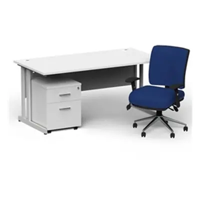 Impulse 1800 Silver Cant Desk White + 2 Dr Mobile Ped & Chiro Blue