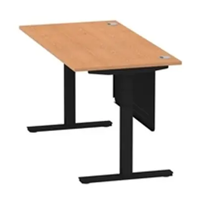 Air 1600x800 Height Adjustable Desk Oak CP Black Leg Modesty Panel