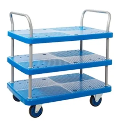 Proplaz Blue Three Tier Trolley; Fixed/Swivel Castors; Blue/Grey