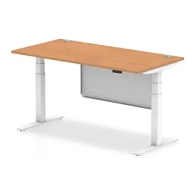 Air 1600x800 Height Adjustable Desk Oak CP White Leg Modesty Panel