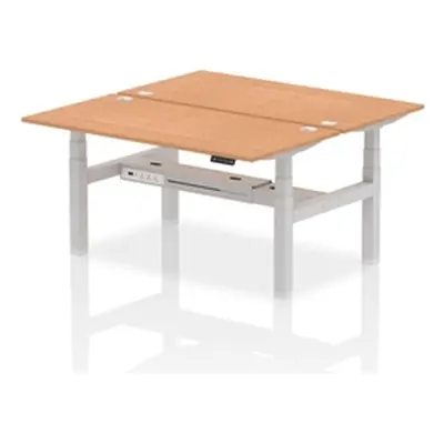 Air B2B 1600x800mm Height Adjustable 2P Bench Desk CP Oak/Silver