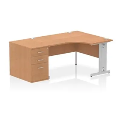 Impulse 1400 RH Crescent Desk Oak Top Cable Managed 800 Desk High Ped