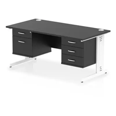 Impulse 1600x800 Desk Black/White Cable Managed 2 & 3 Drawer Fixed Ped