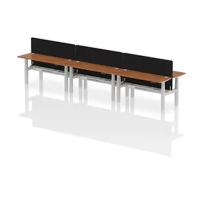 Air B2B 1600x600mm Adjustable 6P Bench Desk CP Walnut/Silver + Screen