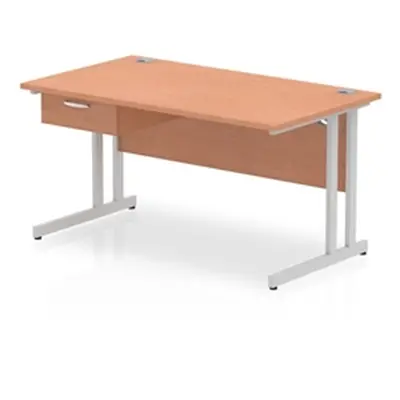 Impulse 1400x800 Desk Beech/Silver Cantilever Leg 1x1 Drawer Fixed Ped