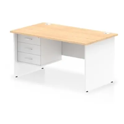 Impulse 1400x800 Desk Maple/White Panel End Leg 1x3 Drawer Fixed Ped