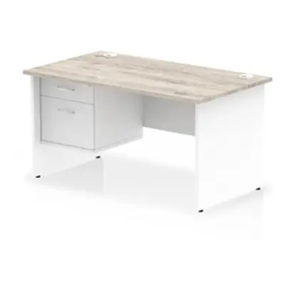 Impulse 1400x800 Desk Grey Oak/White Panel End 1x2 Drawer Fixed Ped