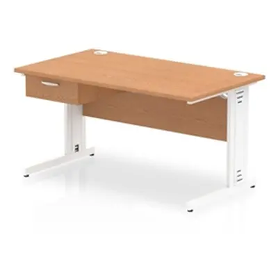 Impulse 1400x800 Desk Oak/White Cable Managed Leg 1x1 Drawer Fixed Ped