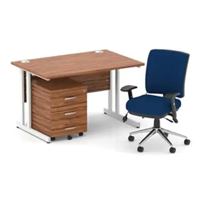 Impulse 1200 Desk Walnut/White Cantilever 3 Dr Mobile Ped Blue Chair