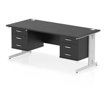 Impulse 1800x800 Desk Black/Silver Cable Managed 2x3 Drawer Fixed Peds