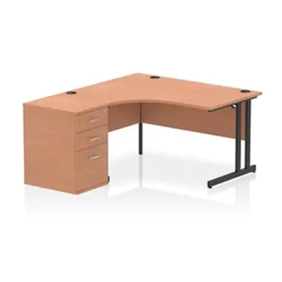 Impulse 1400 LH Crescent Desk Beech/Black Cantilever 600 Desk High Ped