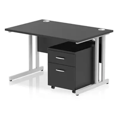 Impulse 1200x800 Desk Black/Silver Cantilever Leg 2 Drawer Mobile Ped