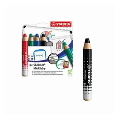 Stabilo Markdry Whiteboard Pencils x4 Assorted FOC x5 Black