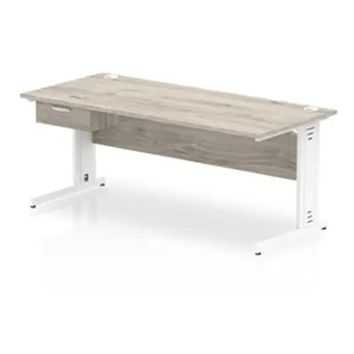 Impulse 1800x800 Desk Grey Oak/White Cable Managed Leg 1 Dr Fixed Ped