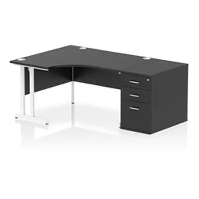 Impulse 1400 LH Crescent Desk Black/White Cantilever 800 Desk High Ped