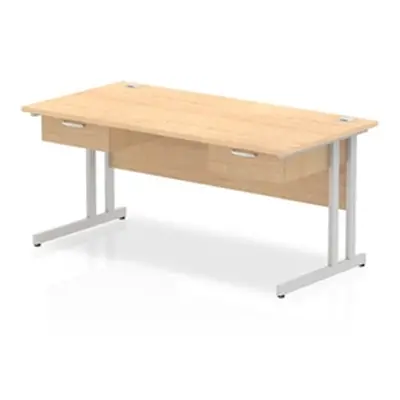 Impulse 1600x800 Desk Maple/Silver Cantilever Leg 2x1 Drawer Fixed Ped